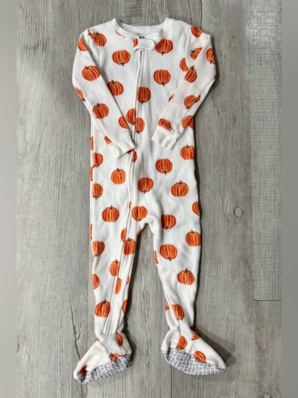 Carter's White Footed One-Piece with Orange Pumpkin Print